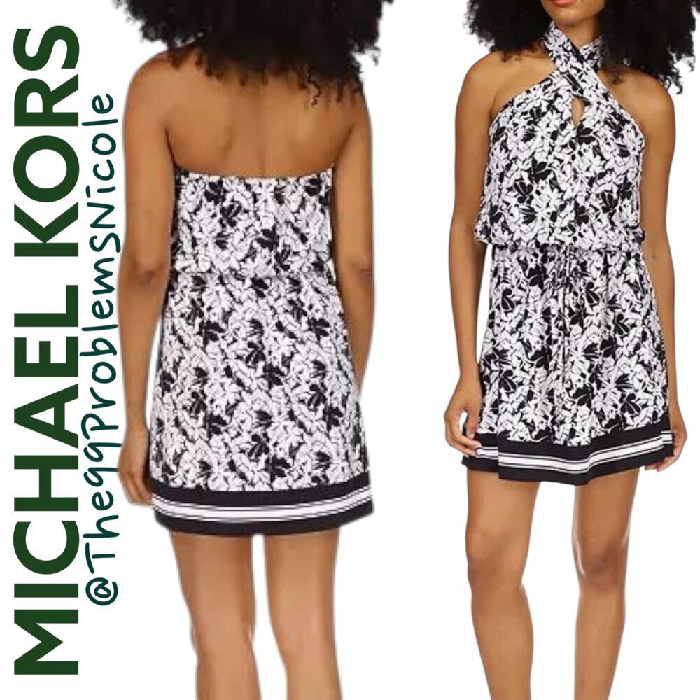 Michael Kors Black & White Floral Halter Sundress
